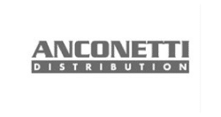 Logo gris de l'entreprise Anconetti Distribution sur fond blanc. Le mot 'Anconetti' est en grand au-dessus de 'Distribution' dans un rectangle.